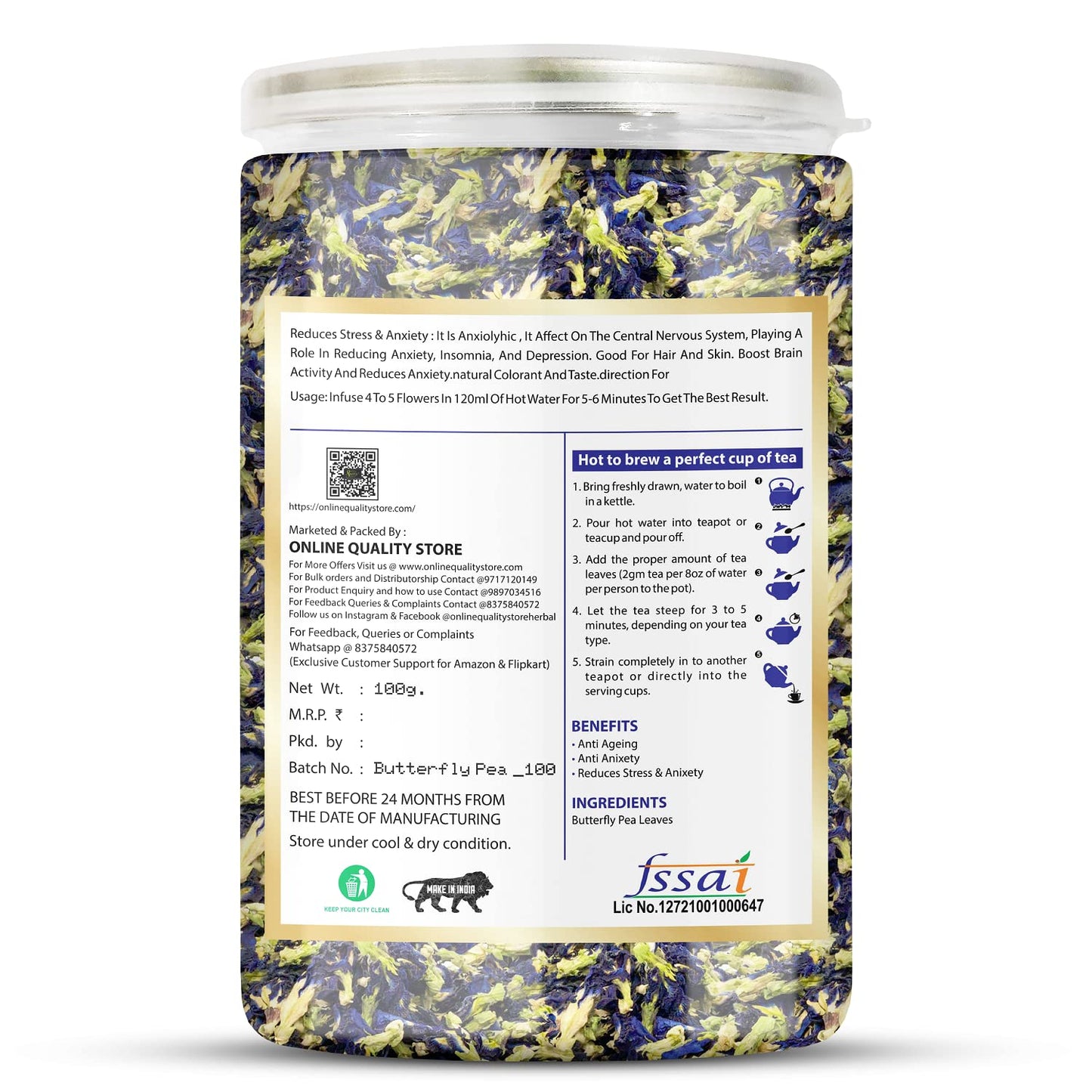 Online Quality Store Natural Hibiscus Flower Tea-100 gm & Butterfly Pea Flower Tea- 100 gm