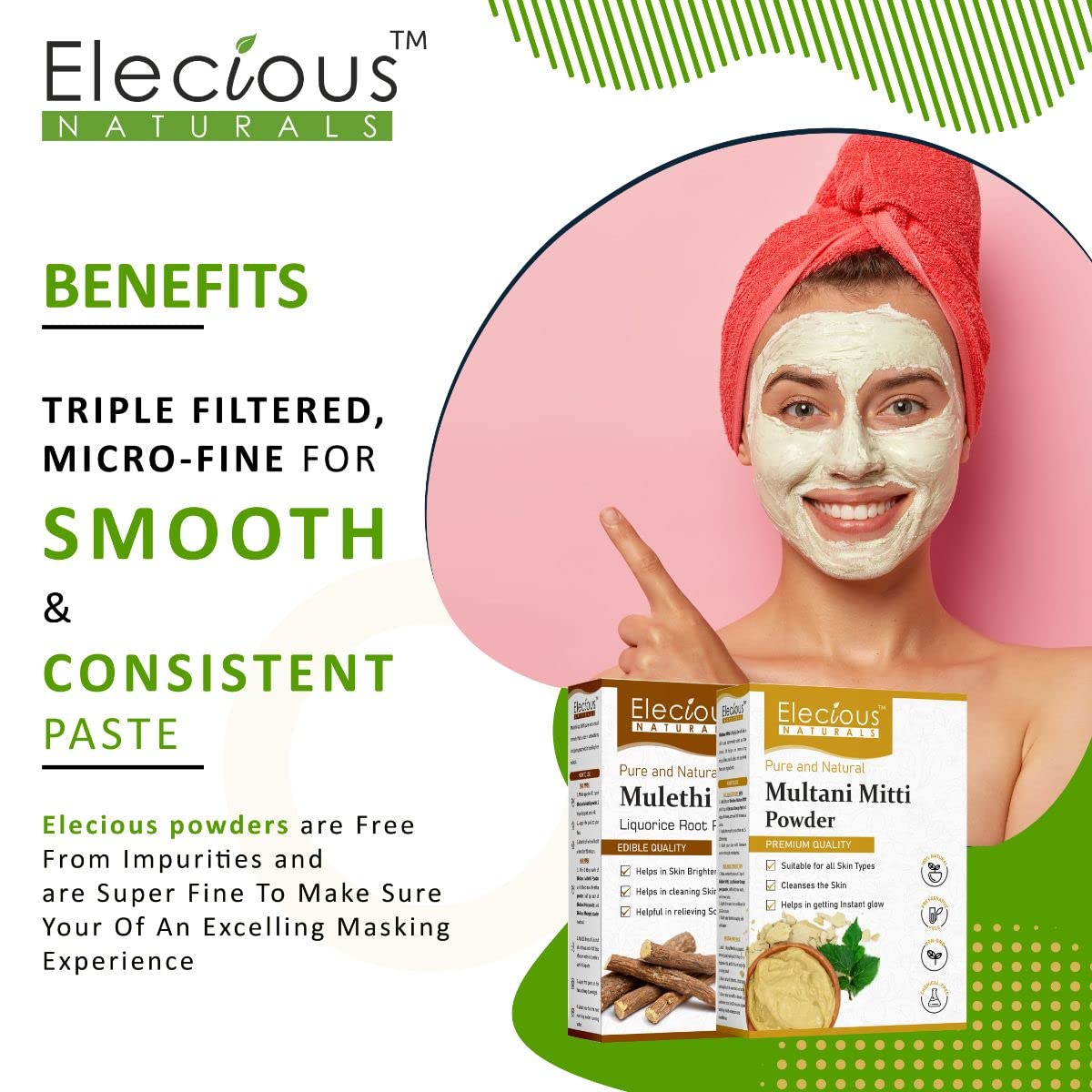 Elecious Mulethi Powder and Multani Powder Combo, 200 gm + 200 gm