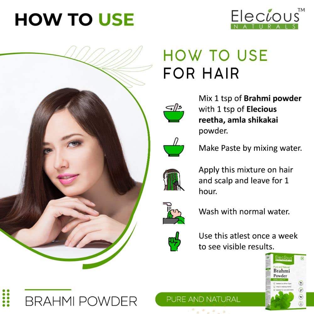 Elecious 100% Brahmi powder for Hair growth (200 grams) and Eating | 100% Natural, No preservative
