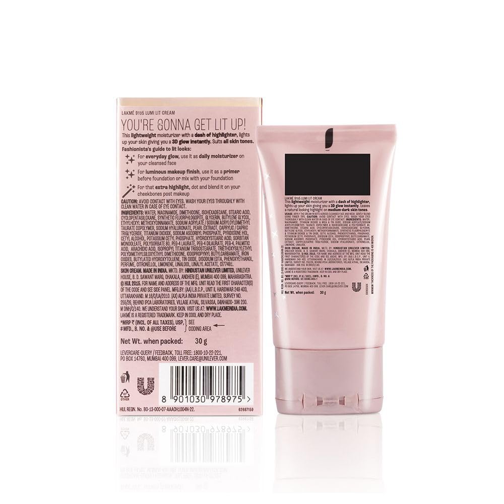 LAKME Lumi Cream,Moisturizer With Highlighter, Enriched With Niacinamide For All Skin Type,30 gm