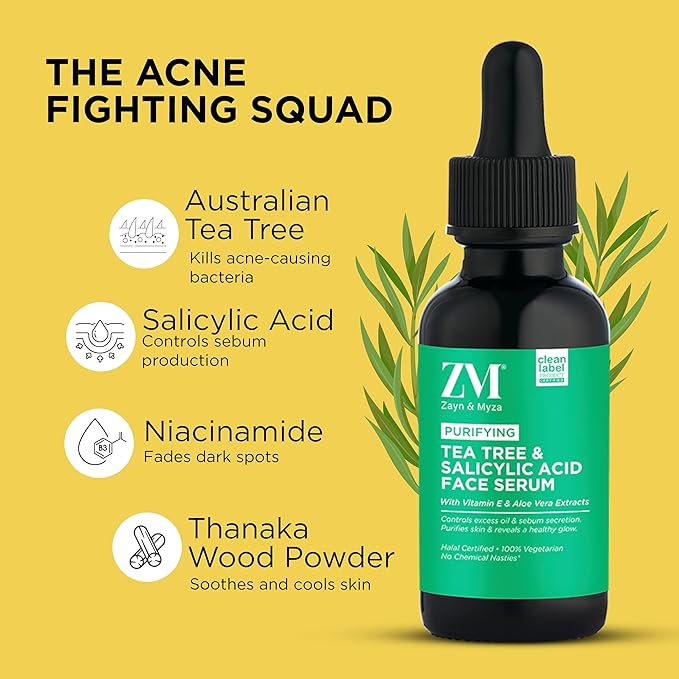 ZM Zayn & Myza Tea Tree Salicylic Acid Face Serum I Helps Reduce Acne Scars Blemishes to Reveal Healthy Glowing Skin For Oily - 30 ml