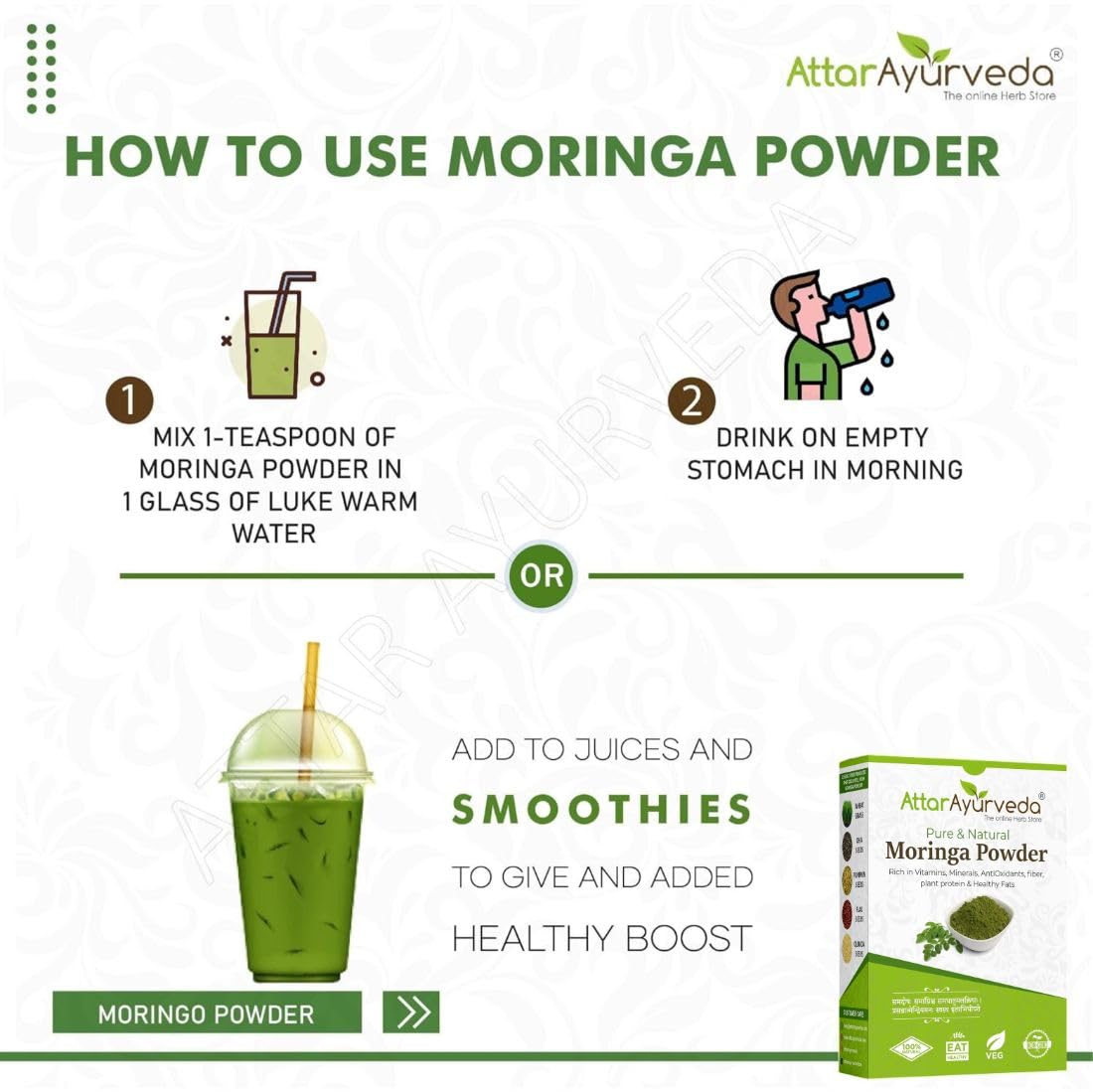Attar Ayurveda Moringa Leaf Powder, Drumstick Leaf powder, 200 gm
