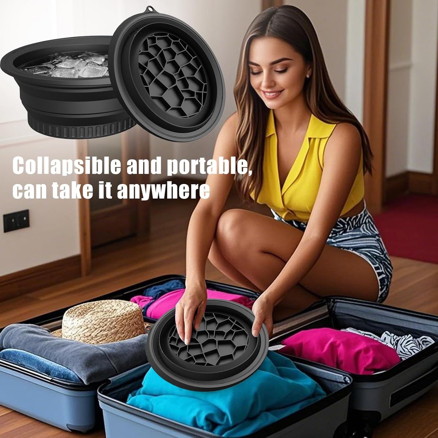 Silicone Face Bowl for Ice with Built-In Icetray, Collapsible Face Tub for Ice Bath