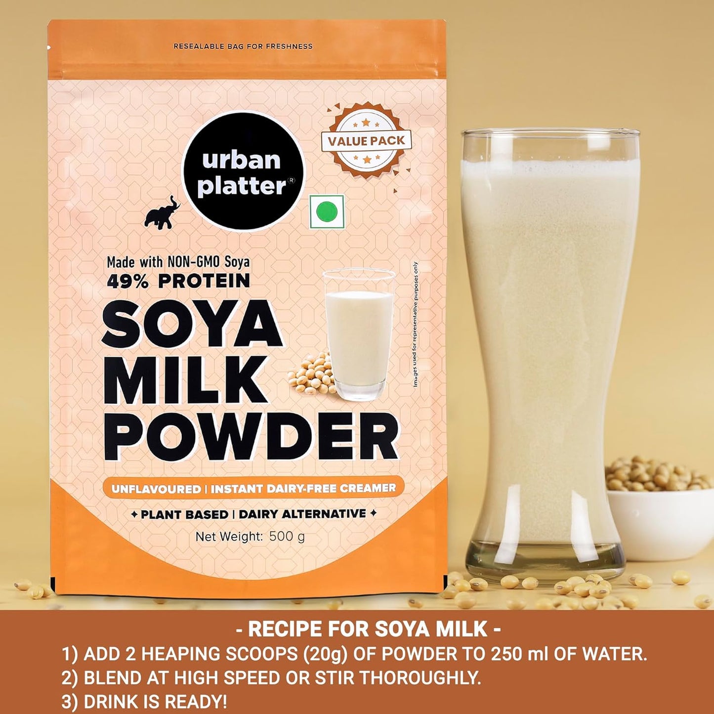 Urban Platter Soya Milk Powder, 500 gm