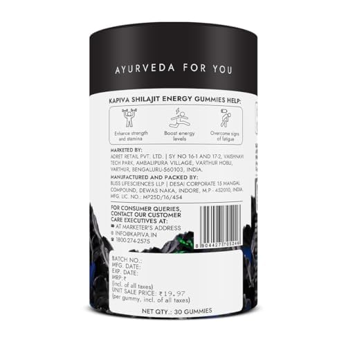 Kapiva Himalayan Shilajit Gummies, 225 mg Shilajit/Gummy, Ginger Honey Flavour, 30 Gummies