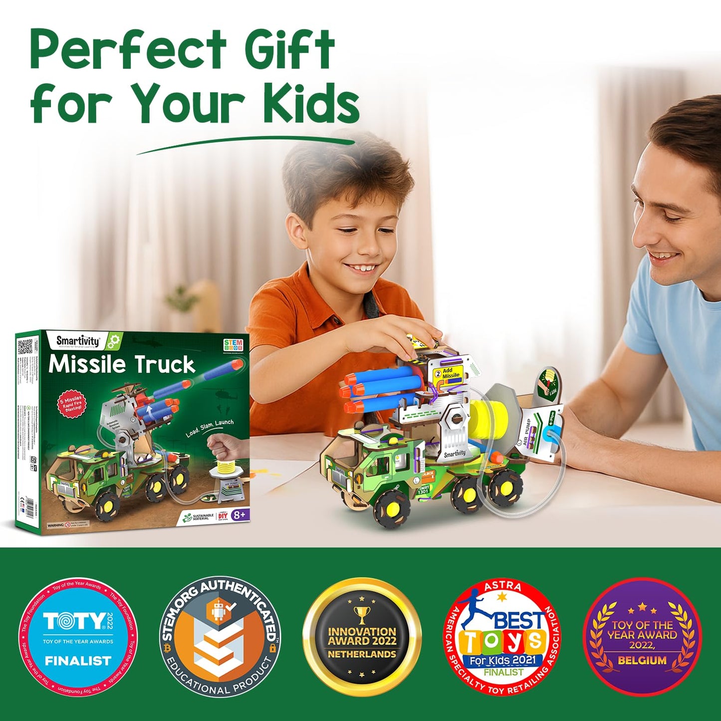 Smartivity DIY Military Vehicle STEM Building Set for Kids 8-14 Years,Army Truck with Air Powered,Missle Launch System