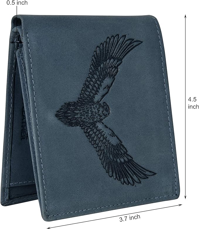 URBAN FOREST Zeus RFID Blocking Leather Wallet for Men, Vintage Blue