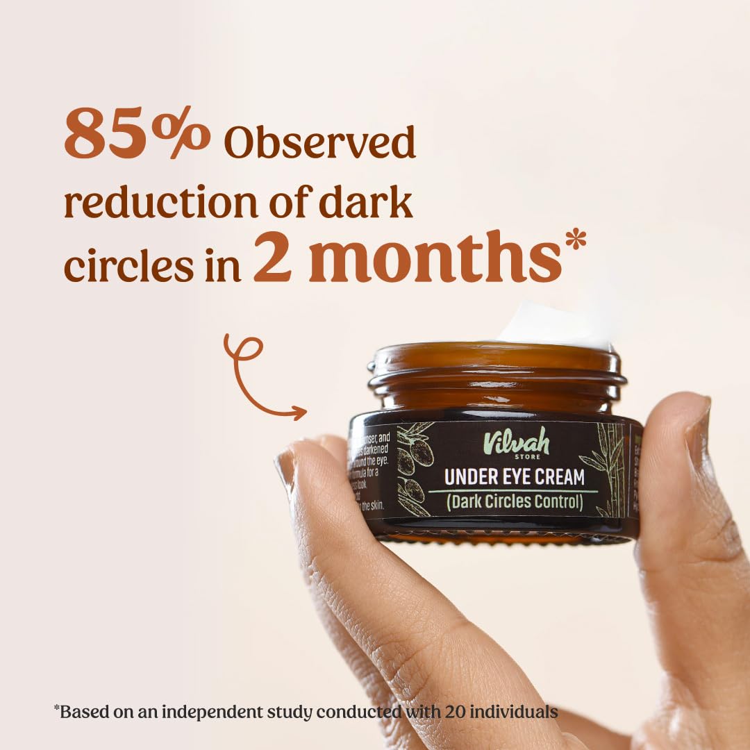 Vilvah Store Under Eye Cream | For Dark Circles, Eye Puffiness, Fine Lines & Wrinkles | Minimizes Darkened, Stressed Appearance, Wrinkles, Puffiness Around the Eye | With Natural Ingredients, 20ml