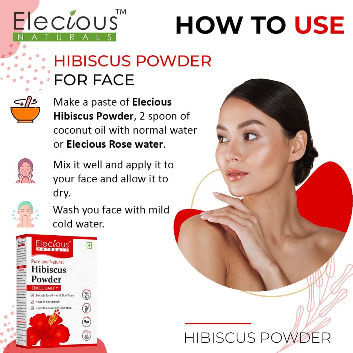 Elecious Hibiscus powder for hair growth, face and skin, 200 gm