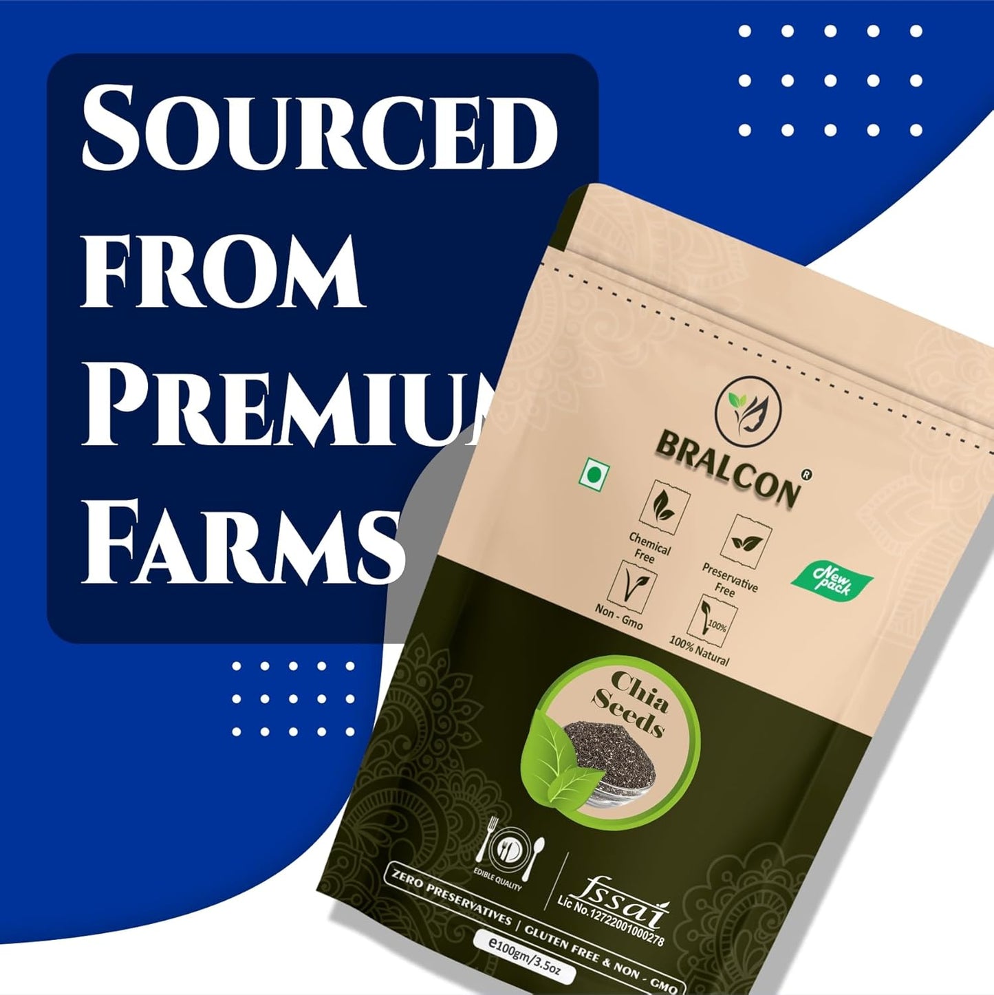 Bralcon Raw Unroasted Organic Chia Seeds - 100 gm