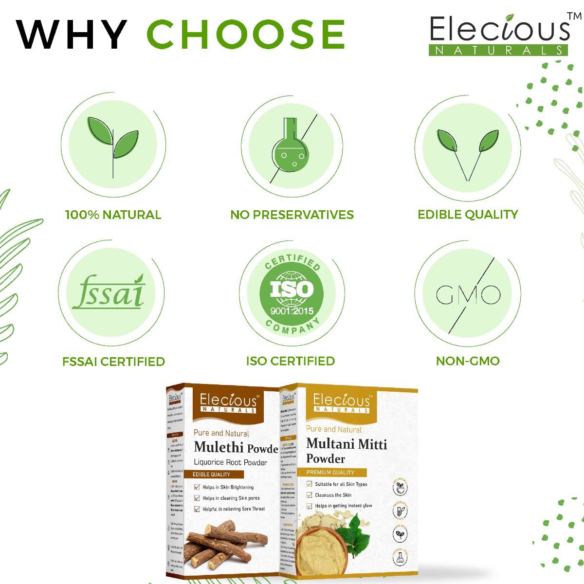 Elecious Mulethi Powder and Multani Powder Combo, 200 gm + 200 gm