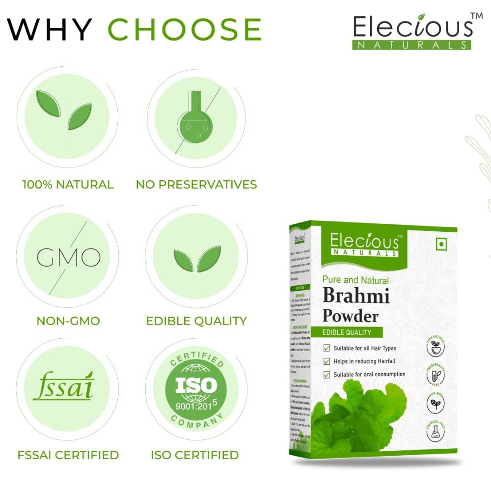 Elecious 100% Brahmi powder for Hair growth (200 grams) and Eating | 100% Natural, No preservative