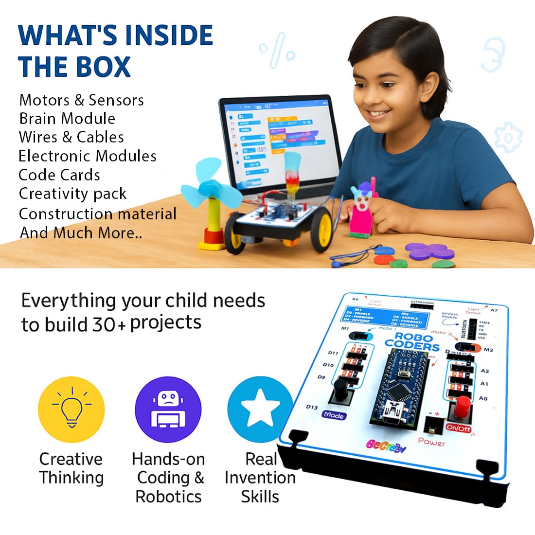 Robocoders STEM Robotics Kit for Kids 8-14 | Build 30+ Robots & Smart Machines