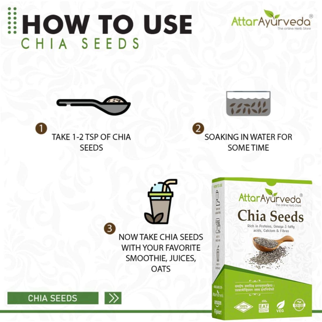 Attar Ayurveda Chia Seeds 250 gm - For Weight Management and Eating | Pure and Natural | Preservative-free | Non-GMO