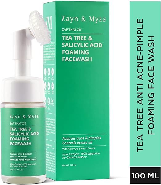 ZM Zayn & Myza Zayn & Myza Tea Tree & Salicylic Acid Foaming Face wash, Aloe Vera & Neem Extracts, Reduces Acne, Pimples, 100 ML