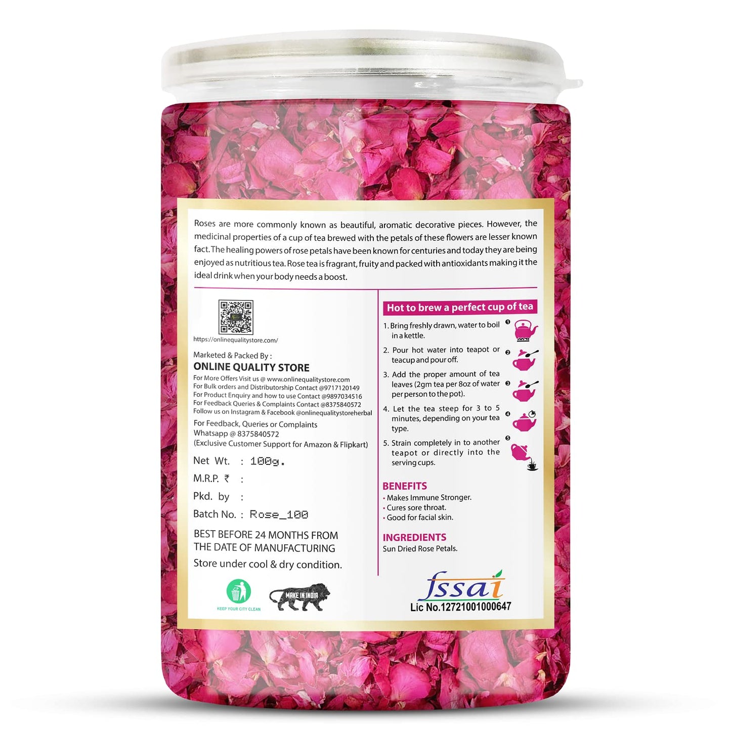 Online Quality Store Organic Hibiscus Flower Tea, Butterfly Pea, Rose, Lemongrass Combo, 400 gm