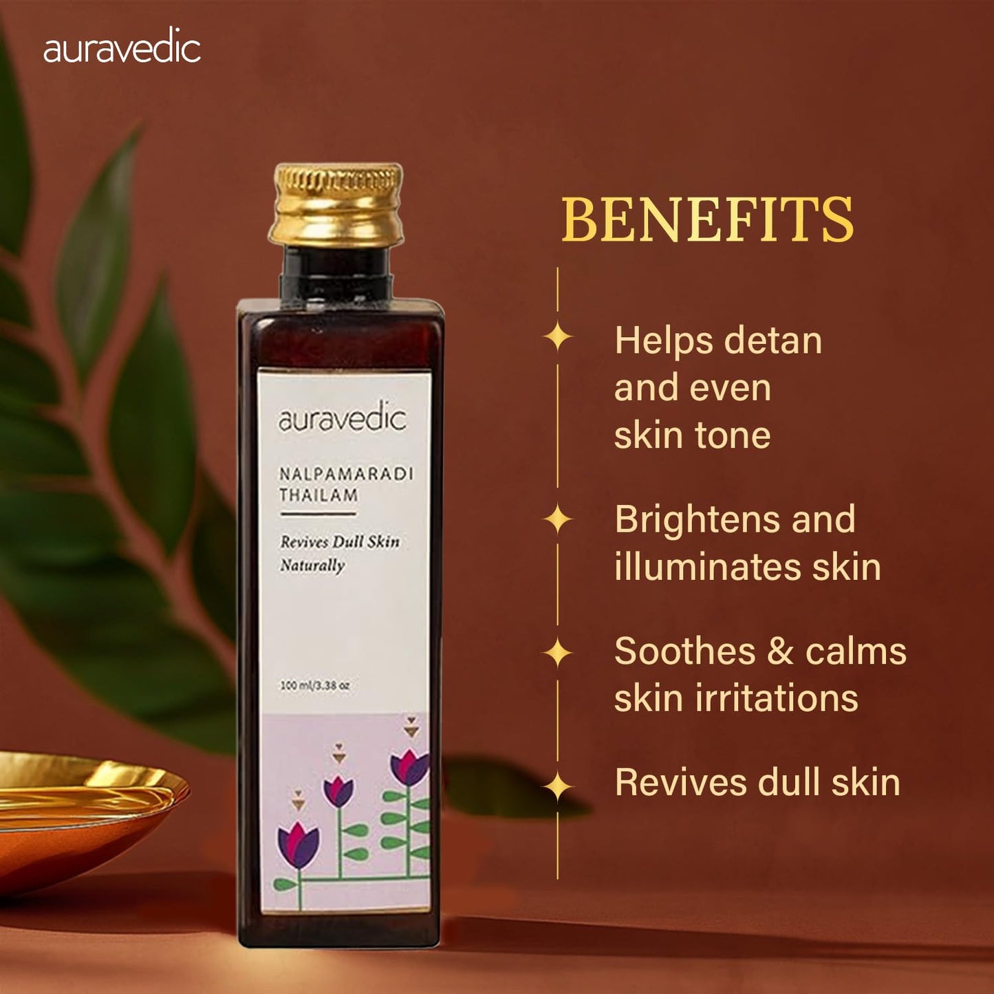 Auravedic Nalpamaradi Thailam for Face Body oil after bath for daily use 100 ml Nalpamaradi oil for Skin Brightening Pigmentation DeTan For Men Women