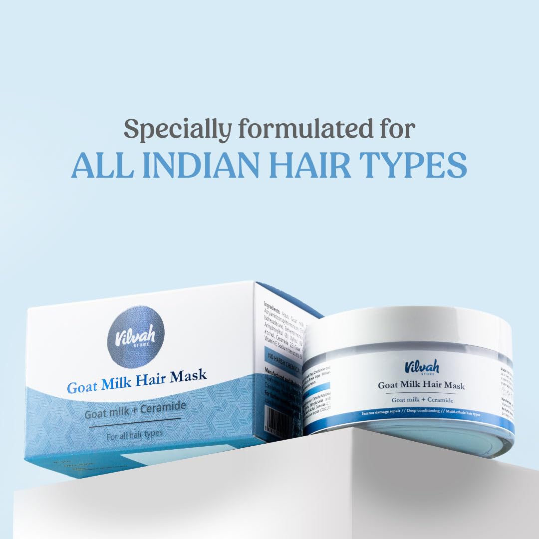 vilvah STORE Goat Milk Hair Mask | Deep Nourishing | Fresh Hair Mask Provides Damaged Deep Conditioning & Strength | Curl Or Styling Cream | Powered With Goat Milk | For Women & Men | 200 Gm