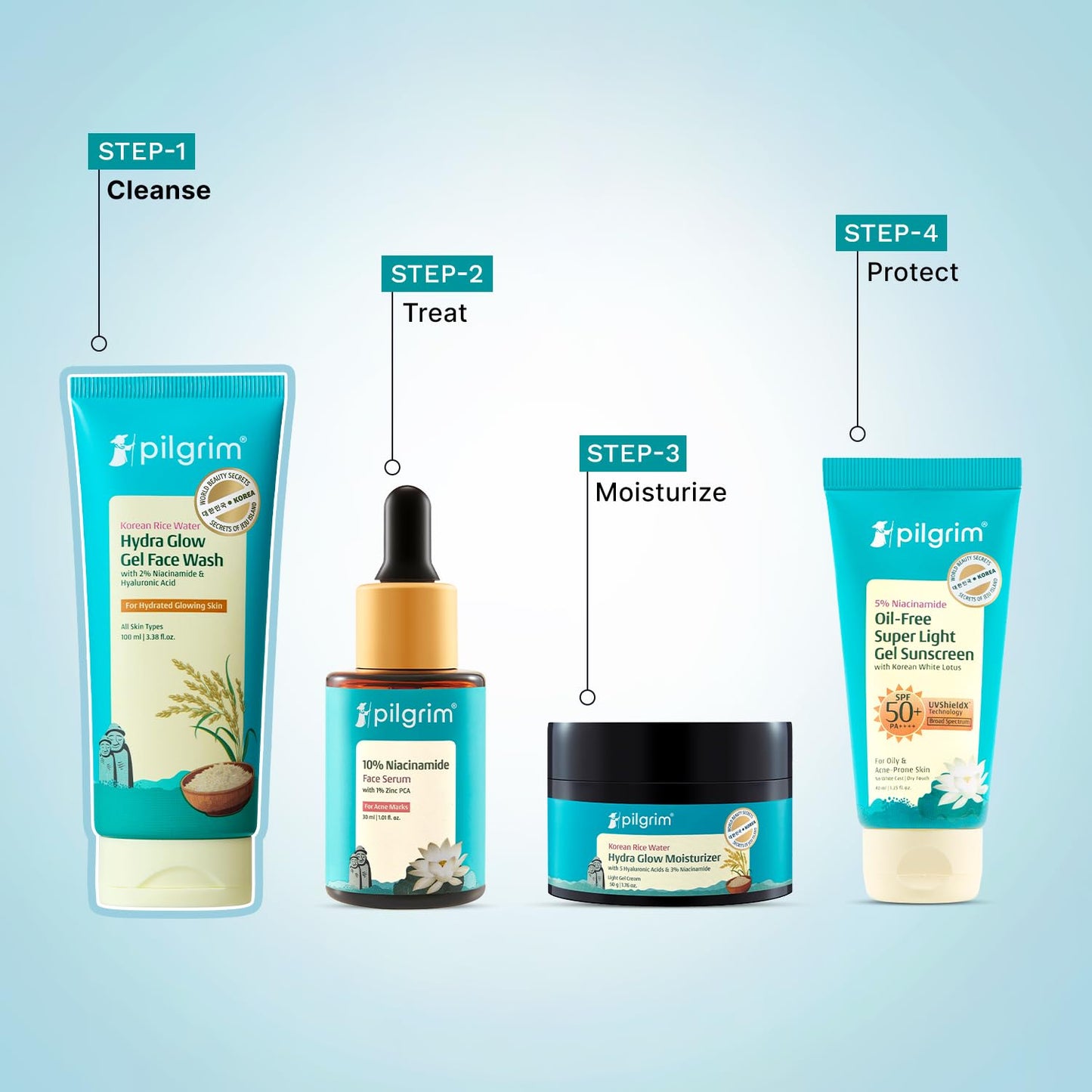 Pilgrim Korean Rice Water Hydra Glow Face wash, Niacinamide, Hyaluronic Acid 100 ml