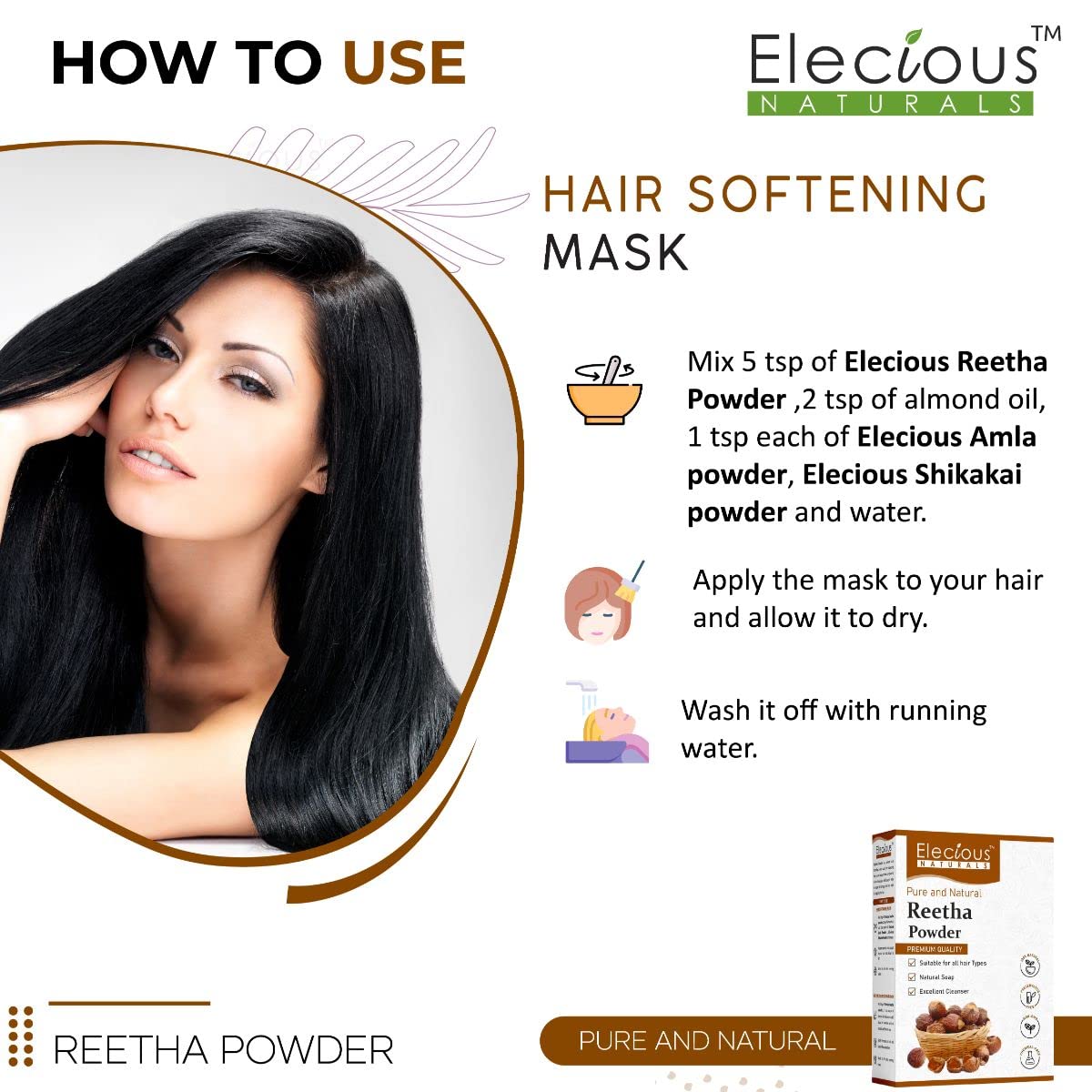 Elecious Pure Reetha Powder for Hair, 200 gm