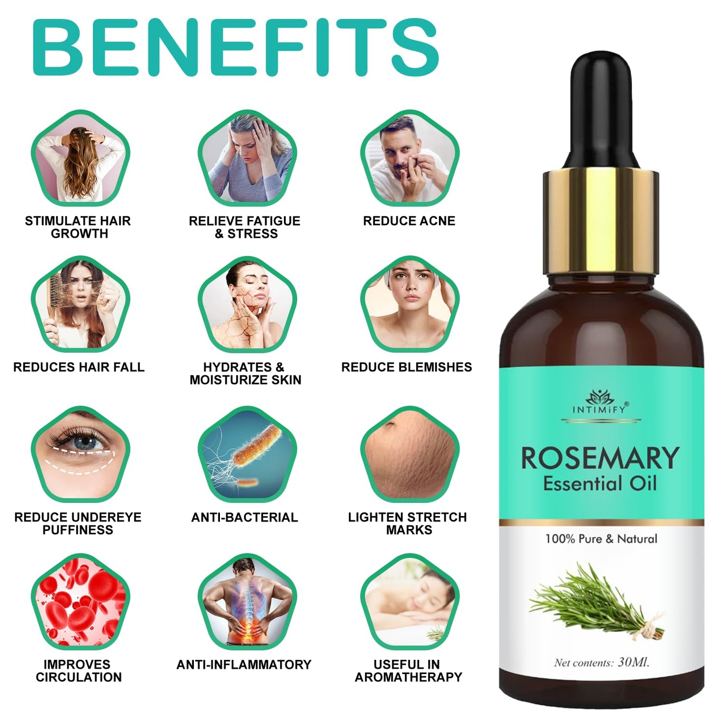 INTIMIFY Rosemary Essential Oil For Hair Growth, 30 ml