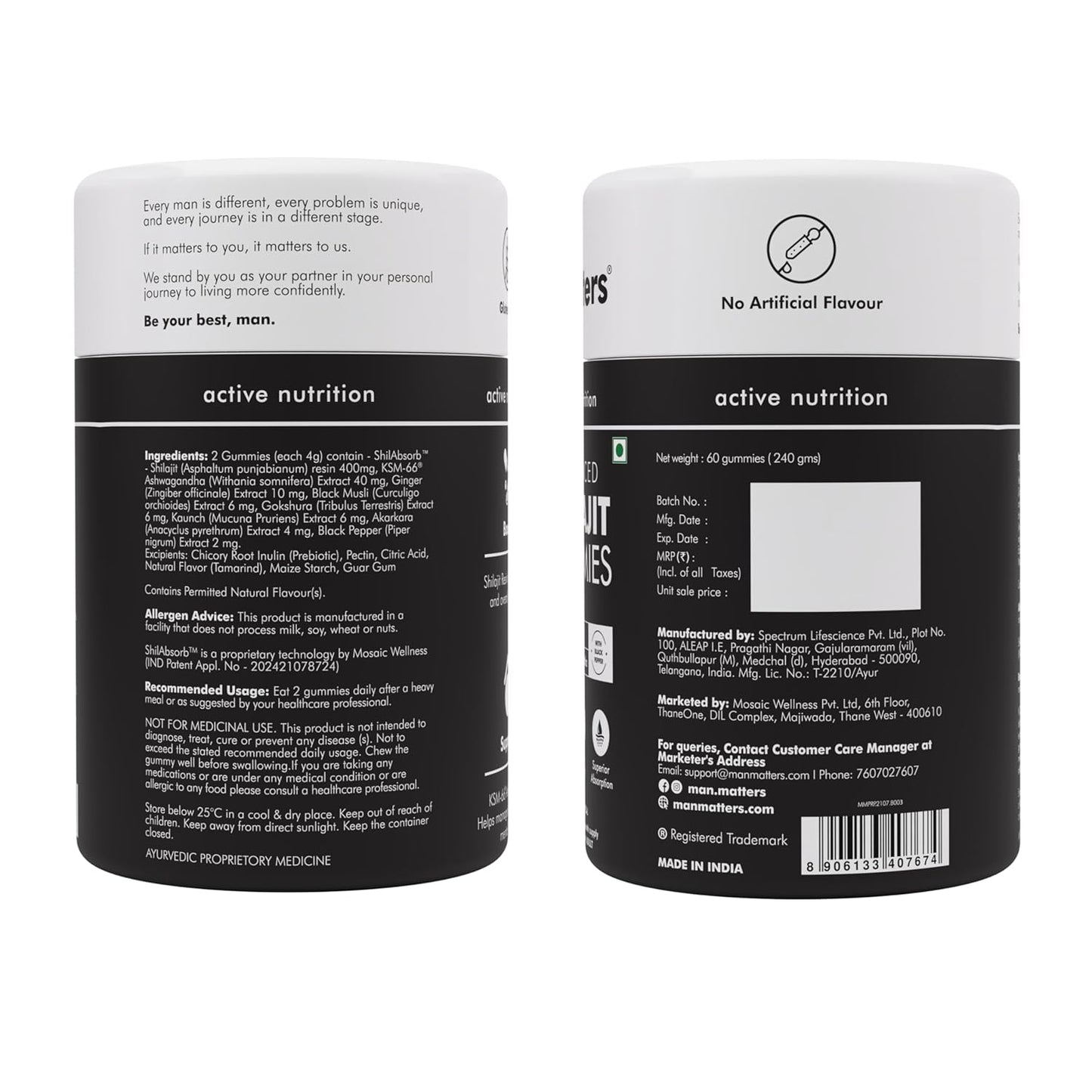 Man Matters Pure Himalayan Shilajit/Shilajeet Gummies Advanced With 75% Fulvic Acid, Ksm 66 Ashwagandha & Black Pepper, 60 Cap.