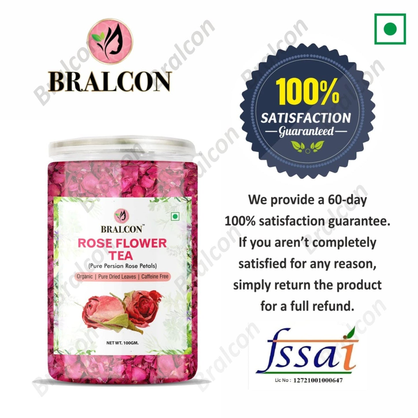 Bralcon Organic Rose Flower Tea, 100 gm, Pure Persian Rose Petals