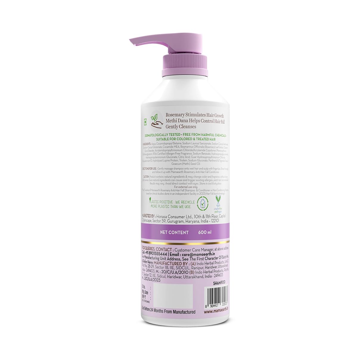 Mamaearth Rosemary Anti-Hair Fall Shampoo With Rosemary & Methi Dana For Reducing Hair Loss & Breakage,Gives Up To 94% Stronger Hair,Up To 93% Less Hair Fall  |For Unisex,600 Ml