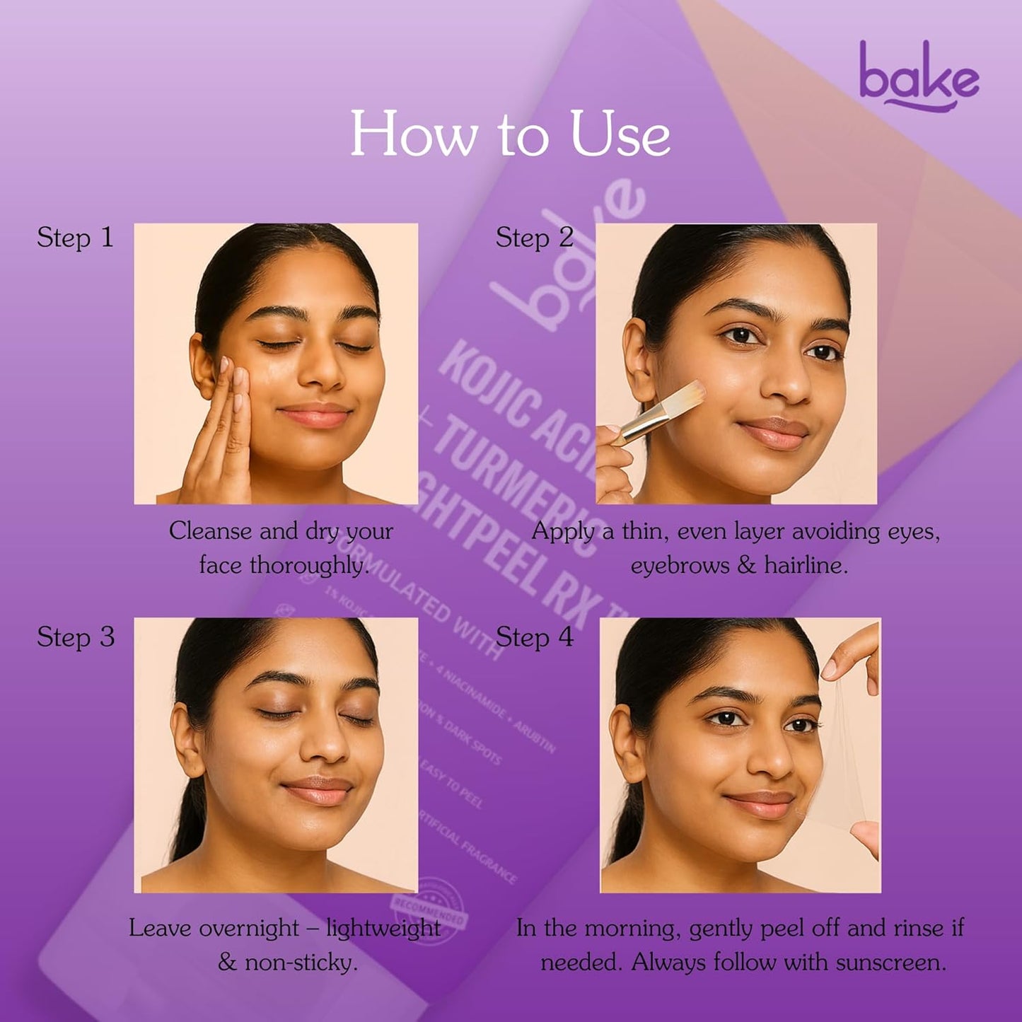 Bake 1% Kojic Acid Night Peel Off Mask with Niacinamide & Turmeric, 100 gm