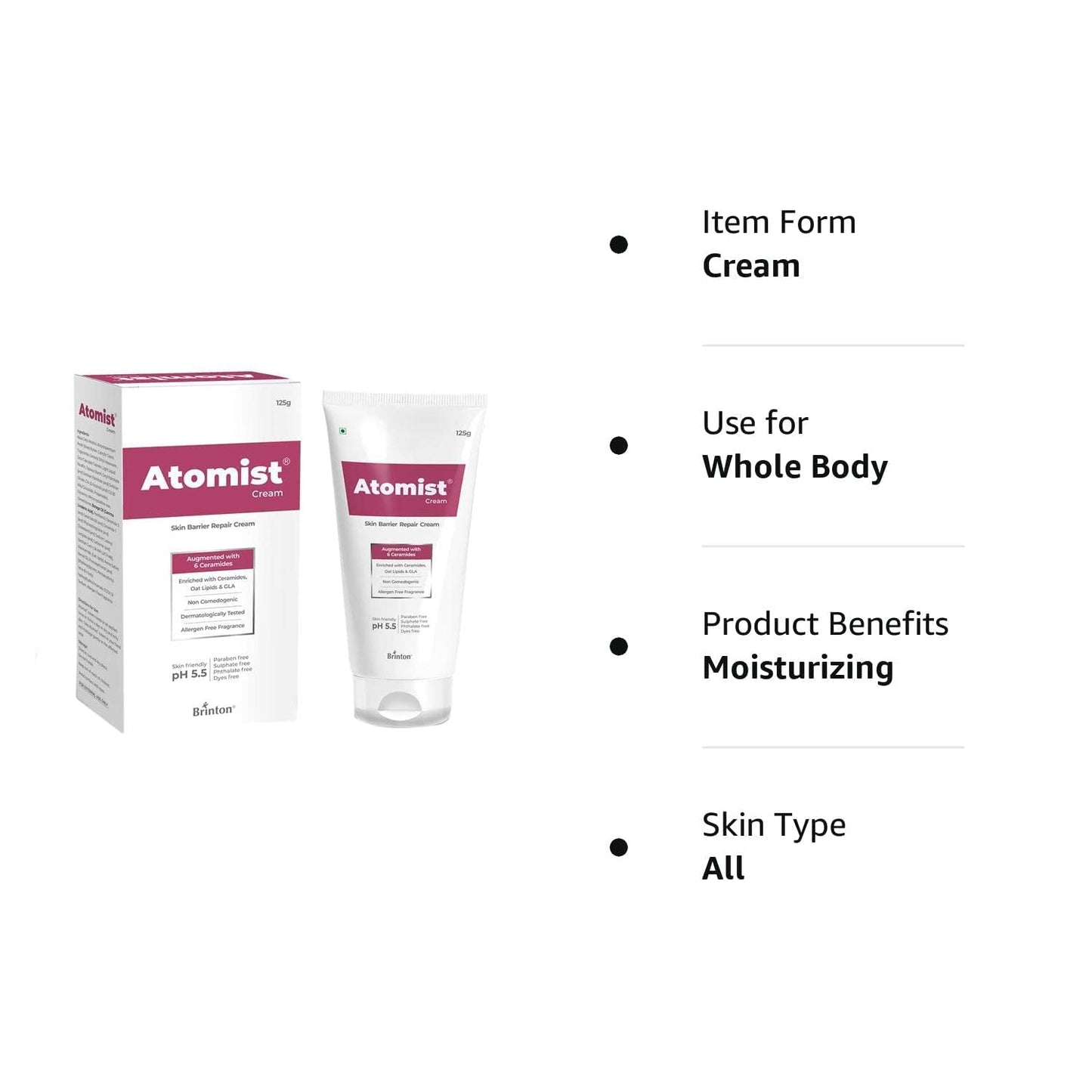 Brinton Atomist Skin Barrier Repair Cream for Dry and Itchy Skin | Enriched with Ceramides, Oats Lipids & GLA | Non Comedogenic & Dermatologically Tested -125g