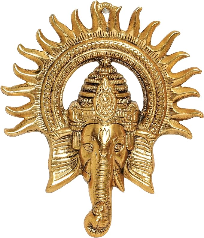 KridayKraft Metal Ganesha ji Statue,Ganpati Wall Hanging Sculpture Lord Ganesh Idol Lucky Feng Shui Wall Decor (Gold)