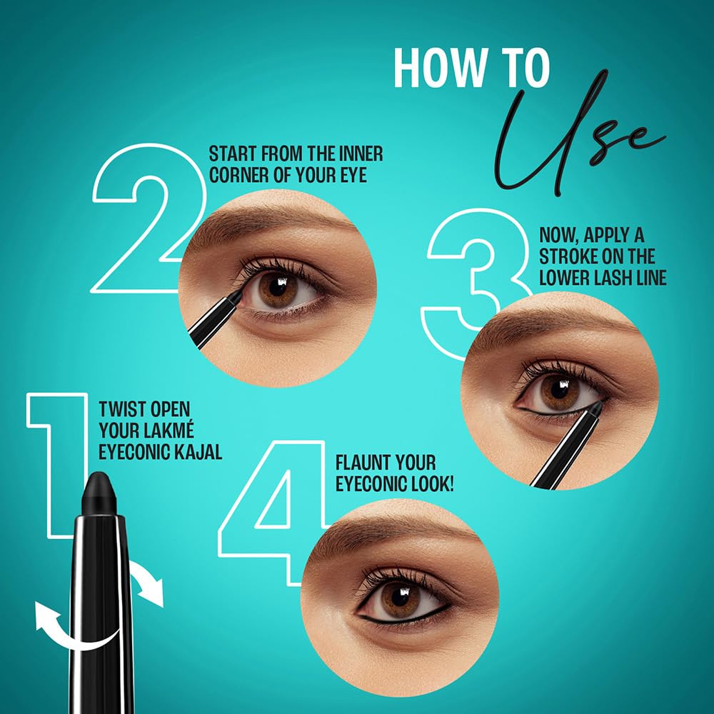Lakme 9 to 5 Eyeconic Kajal, Matte Waterproof Kohl, Smudgeproof Kajal Pencil , Black, 0.35 gm  Pack of 2
