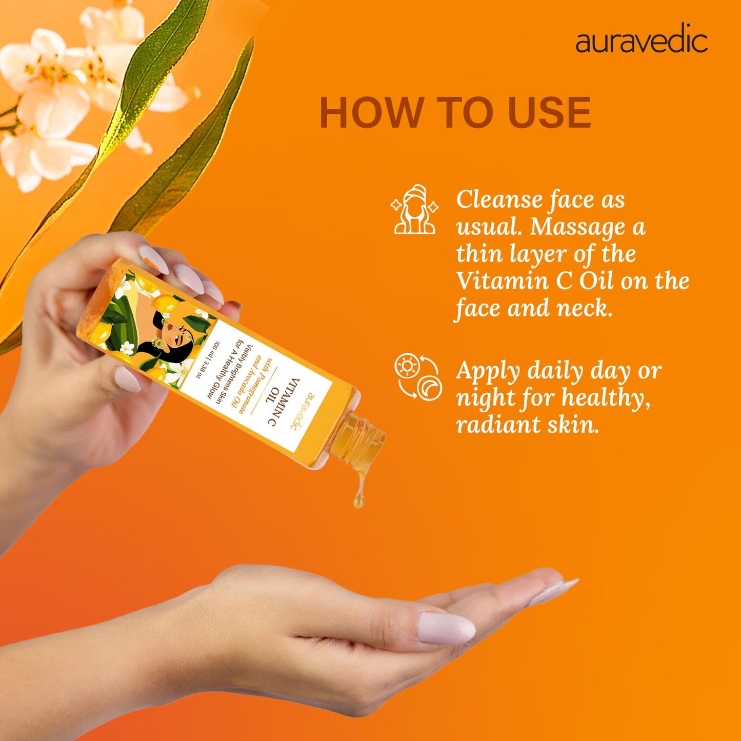 Auravedic Vitamin C Serum For Glowing Skin Men Women 100ML Vitamin C Moisturizer For Face Oil Body Oil After Bath For Daily Use With Vitamin e Avocado Grapeseed Almond Oil Best Moisturizer For Skin