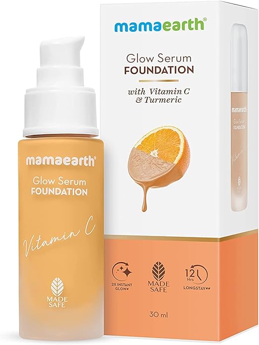 Mamaearth Glow Serum Foundation Lotion with Vitamin C & Turmeric for 12-Hour Long Stay- 02 Crème Glow - 30 ml Dewy Finish