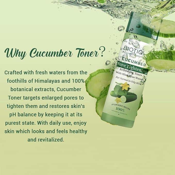 Biotique Bio Cucumber Pore Tightening Toner with Himalayan Waters for Normal to Oily skin, 120 ml