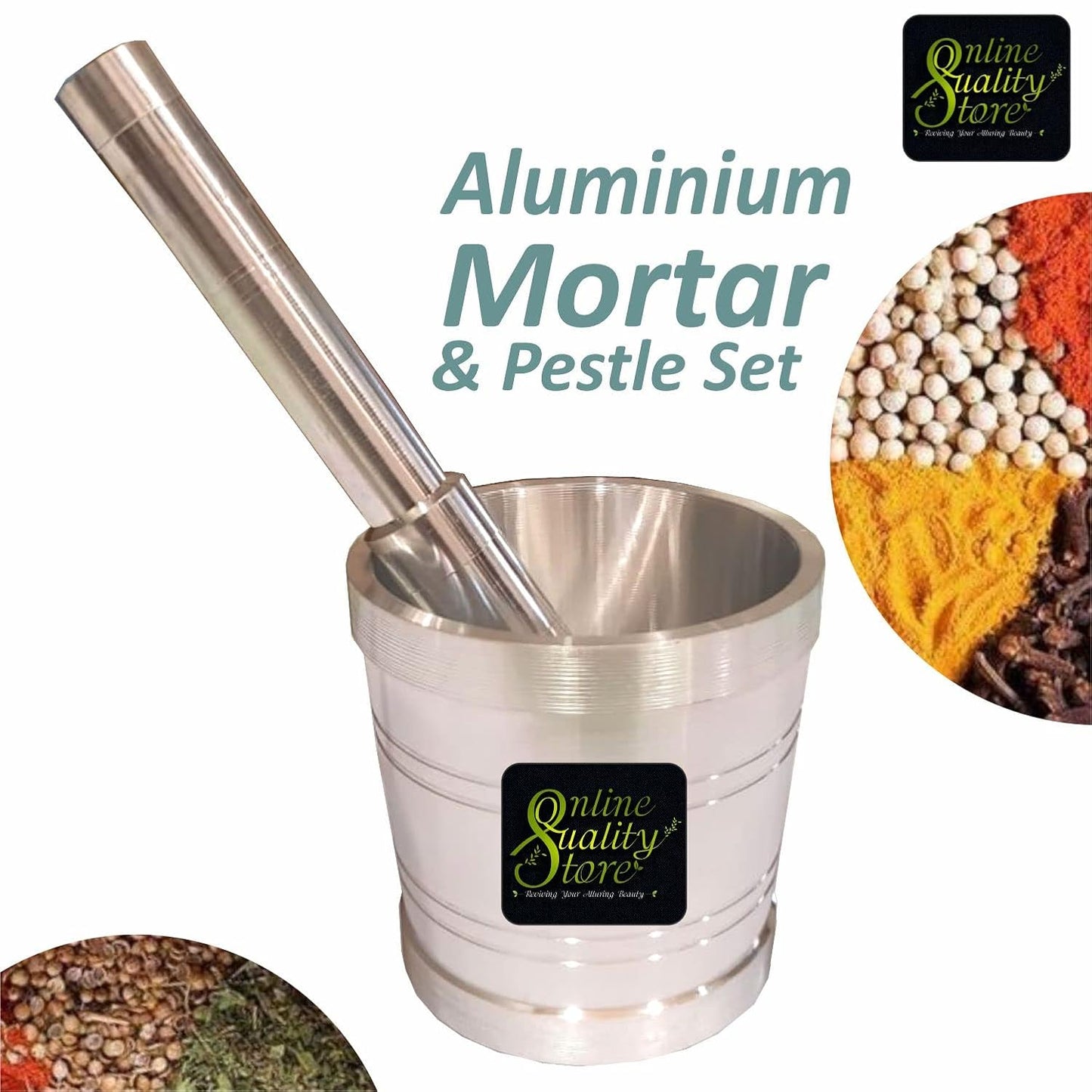 Online Quality Store Kitchen Khalbatta Okhli Masher |Mortar and Pestle Set |Aluminium Khal Batta|Imam dasta |Okhli|Musal|Khallad