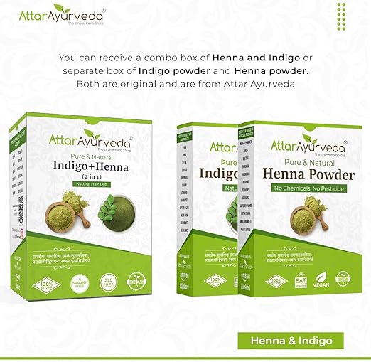 Attar Ayurveda Henna Leaves powder, Indigo leaves powder combo pack, 200 g (Pack of 2)