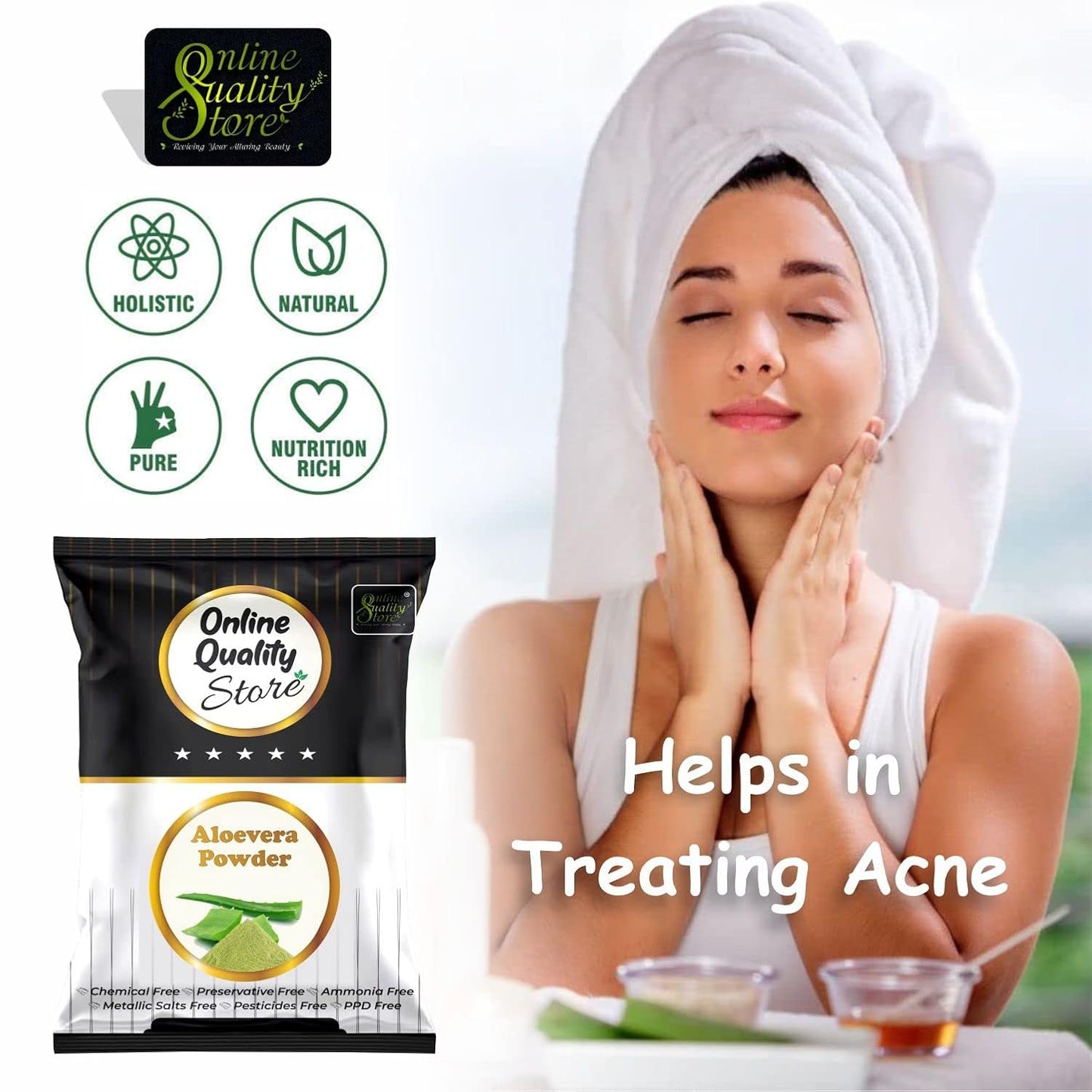 Online Quality Store Herbal Powder Combo (Aloe Vera)-100g |aloe vera powder for hair face |hair straightener |natural hair pack powder