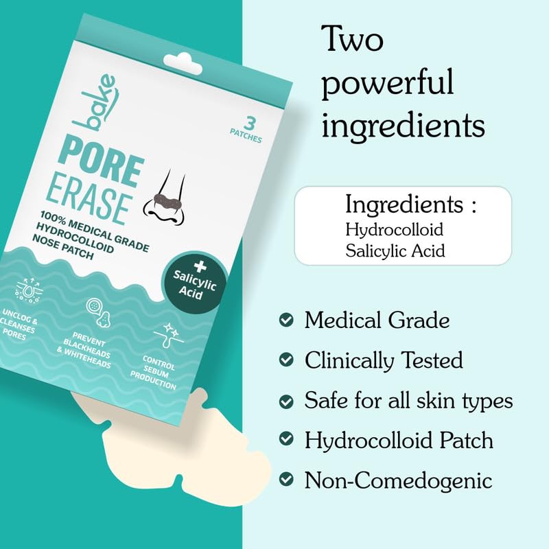 Bake 2% Salicylic Acid Nose Strips for Pore Cleansing & Blackheads Removal, 3 Strips