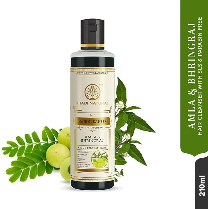 Khadi Natural Ayurvedic Amla And Bhringraj Hair Cleanser(Shampoo), Sls And Paraben Free, 210 ml