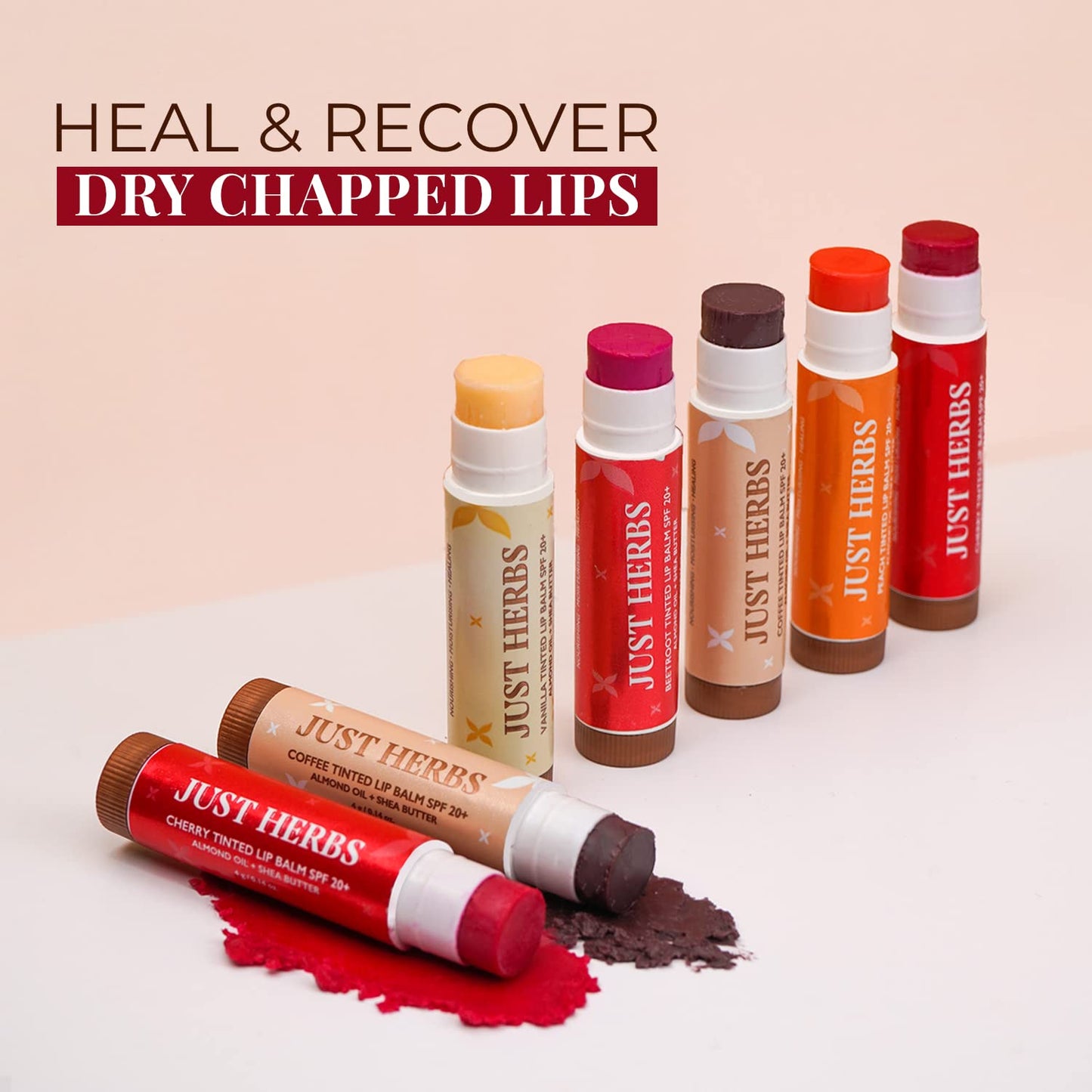 Just Herbs Tinted Lip Balm for Men and Women with SPF 20+ for Dark Lips to Lighten 4g (Cherry)