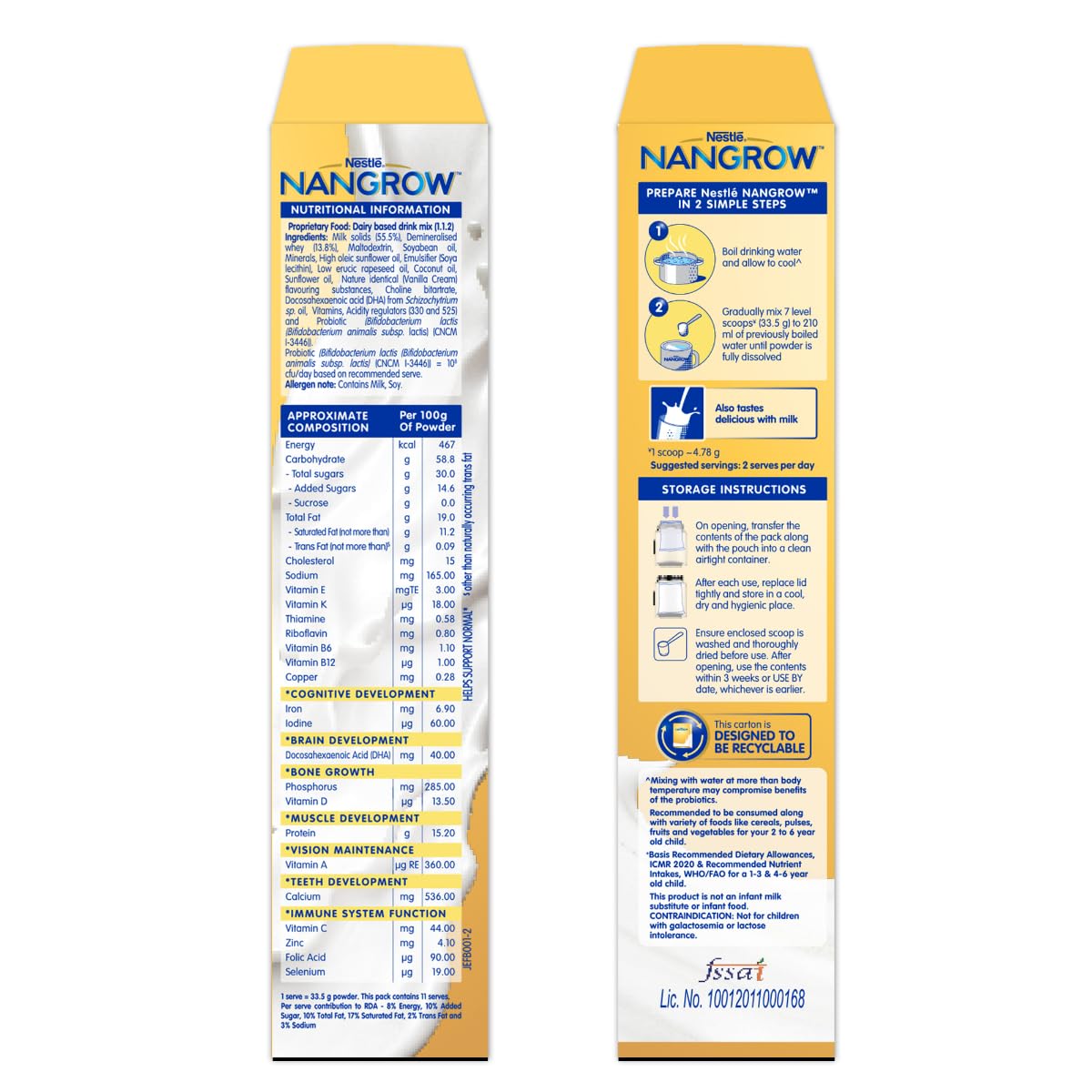 Nangrow Nutritious Milk Drink Powder For Growing Children Toddler Aged 2-6 Years, Creamy Vanilla Flavor, 400 gm