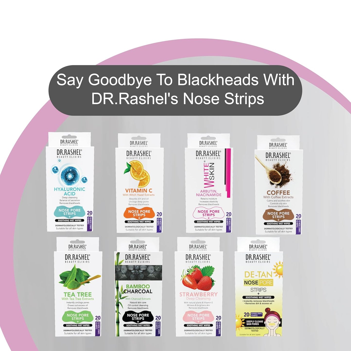 Dr.Rashel Bamboo Charcoal Nose Pore Strips, 20 Strips + 20 Wipes, Pack Of 2