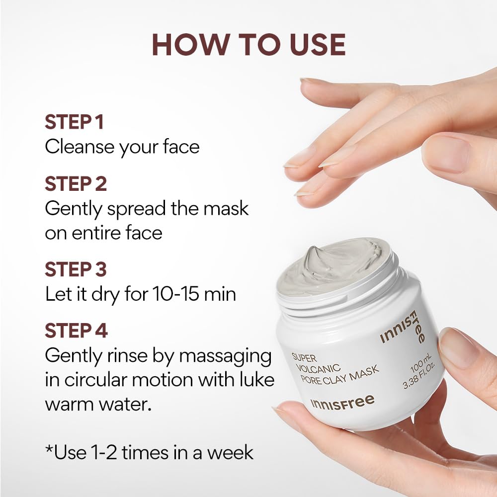 Innisfree Super Volcanic Pore Clay Mask, with Triple exfoliation with Volcanic Clusters & AHA, Korean Face Mask,  2X 100 ml
