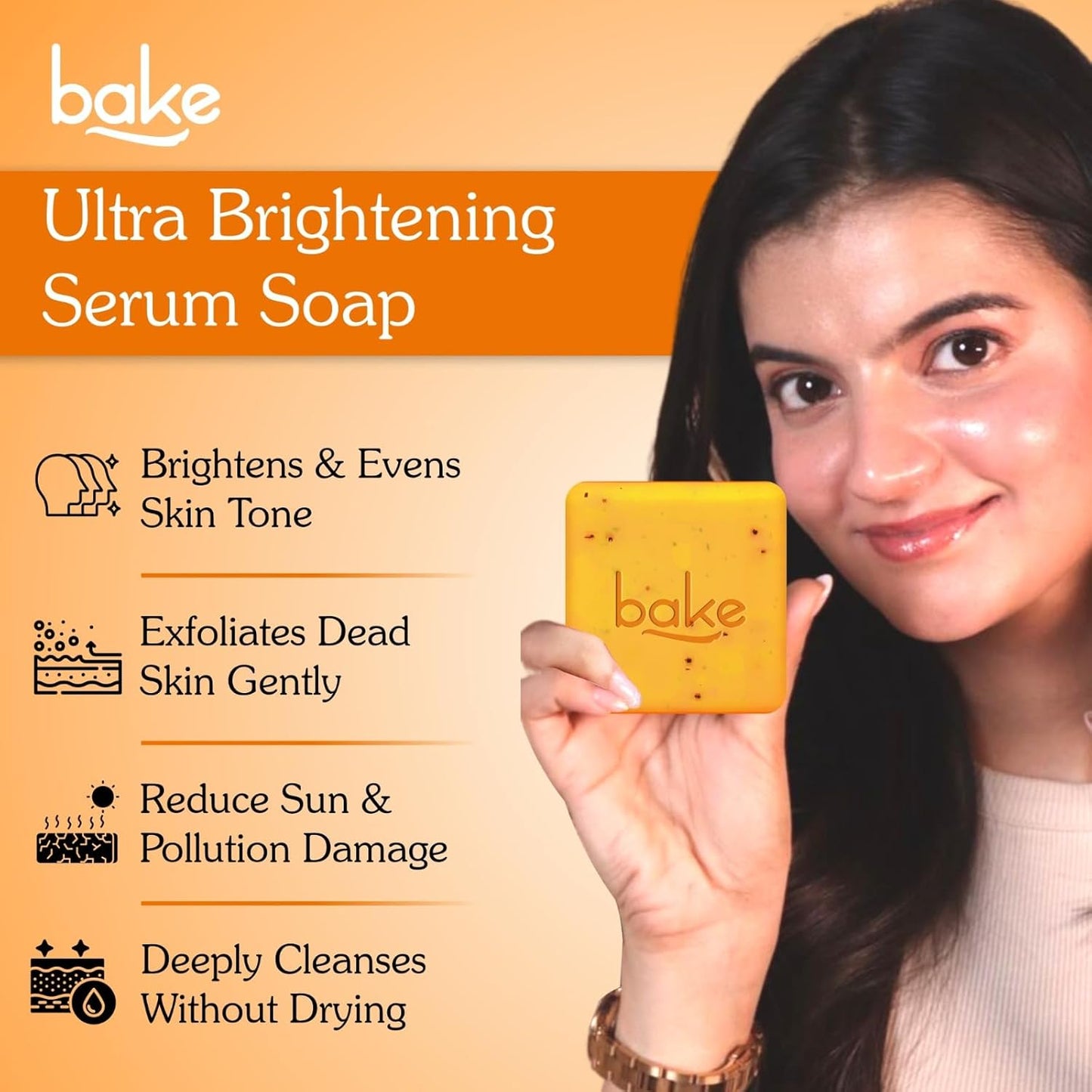 Bake 10% Vitamin C Ultra Brightening Serum Soap, 3% Niacinamide & Turmeric, 300 gm