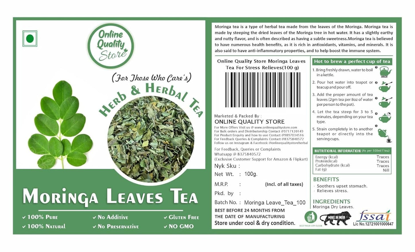 Online Quality Store Moringa Loose Leaves Tea - 100 gm