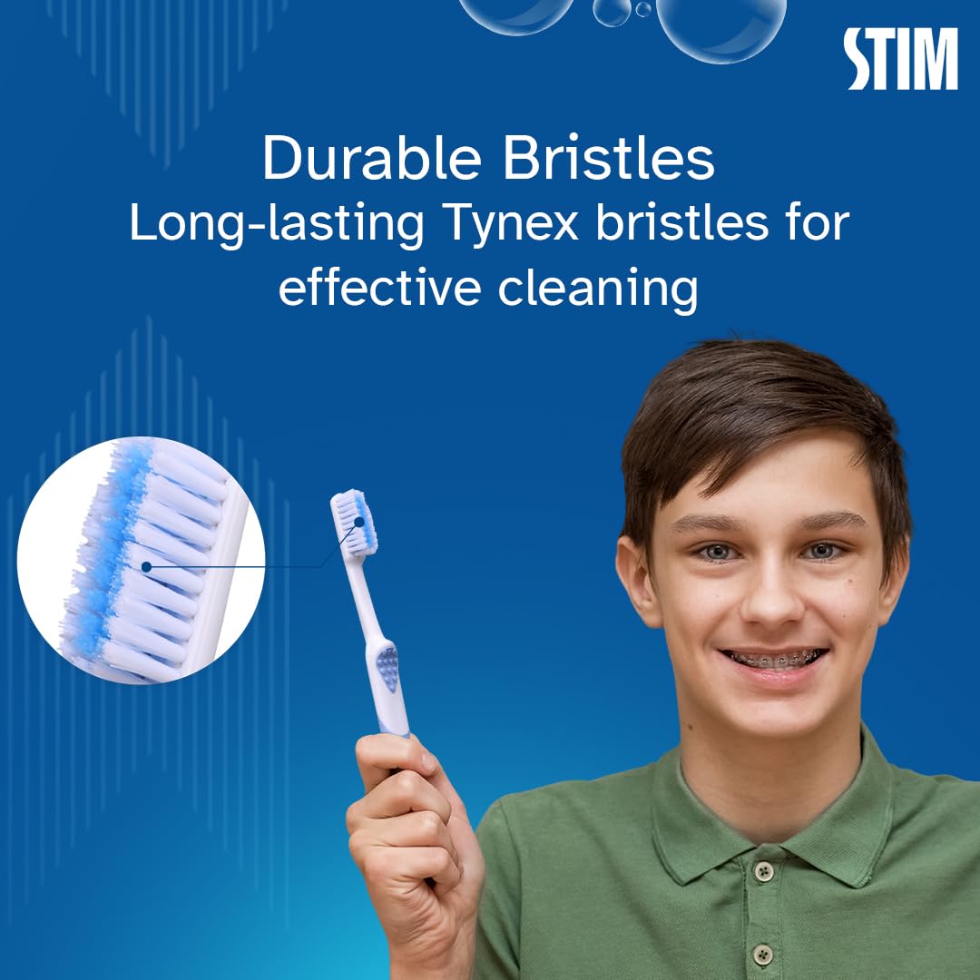 STIM Ortho Mb Toothbrush Pack Of 2 Toothbrush For Braces Super Soft Bristles, adult, manual, Multi-Coloured