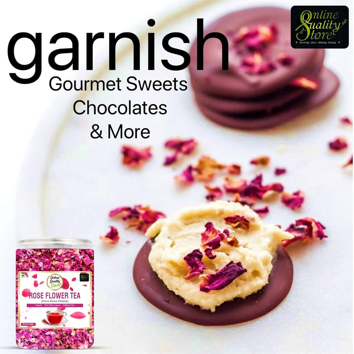 Online Quality Store Natural Rose Flower Tea, Pure Petals, Caffeine Free Herbal, Use for Iced, Cocktails.  50 gm