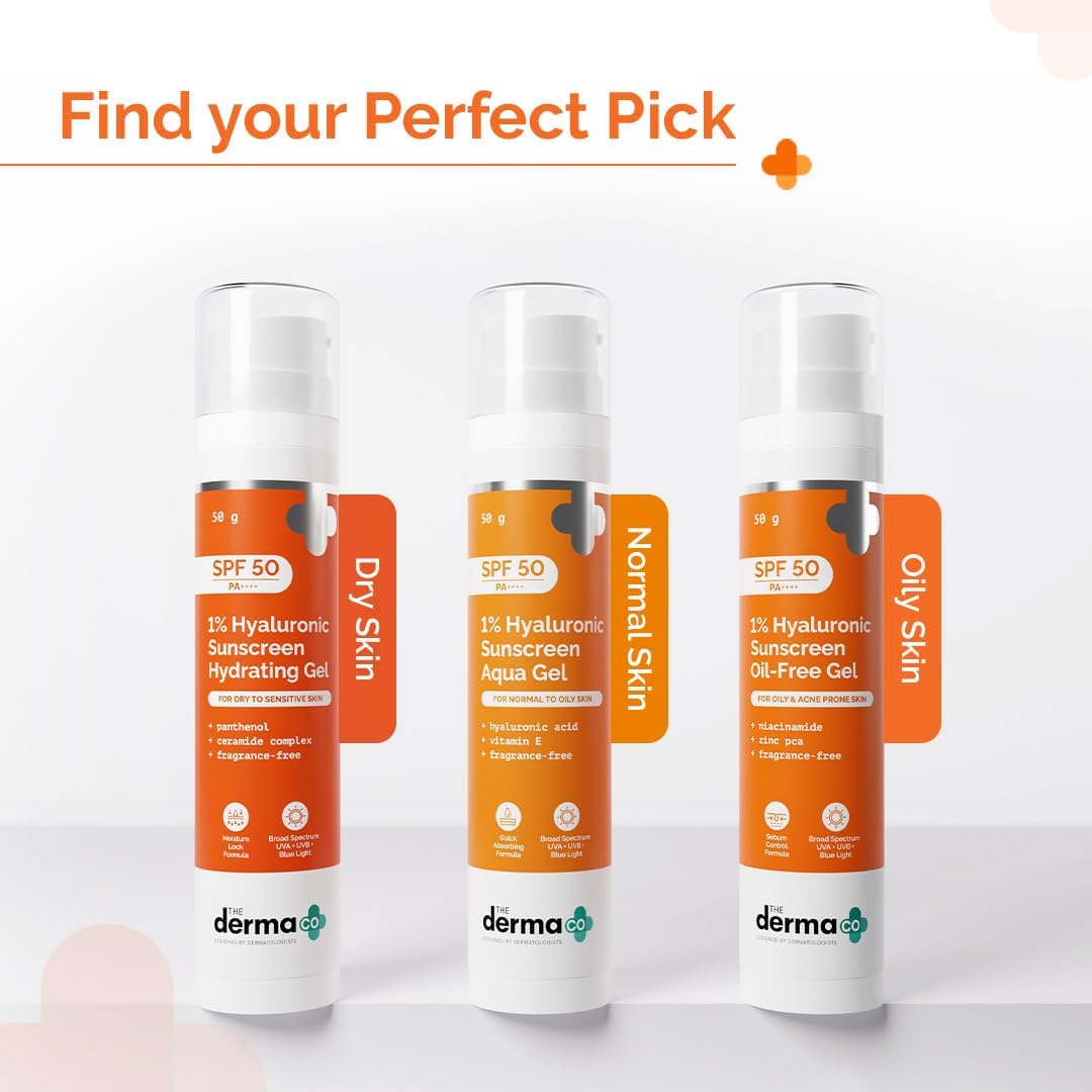 The Derma Co 1% Hyaluronic Sunscreen Aqua Ultra Light Gel with SPF 50 PA++++,50 gm