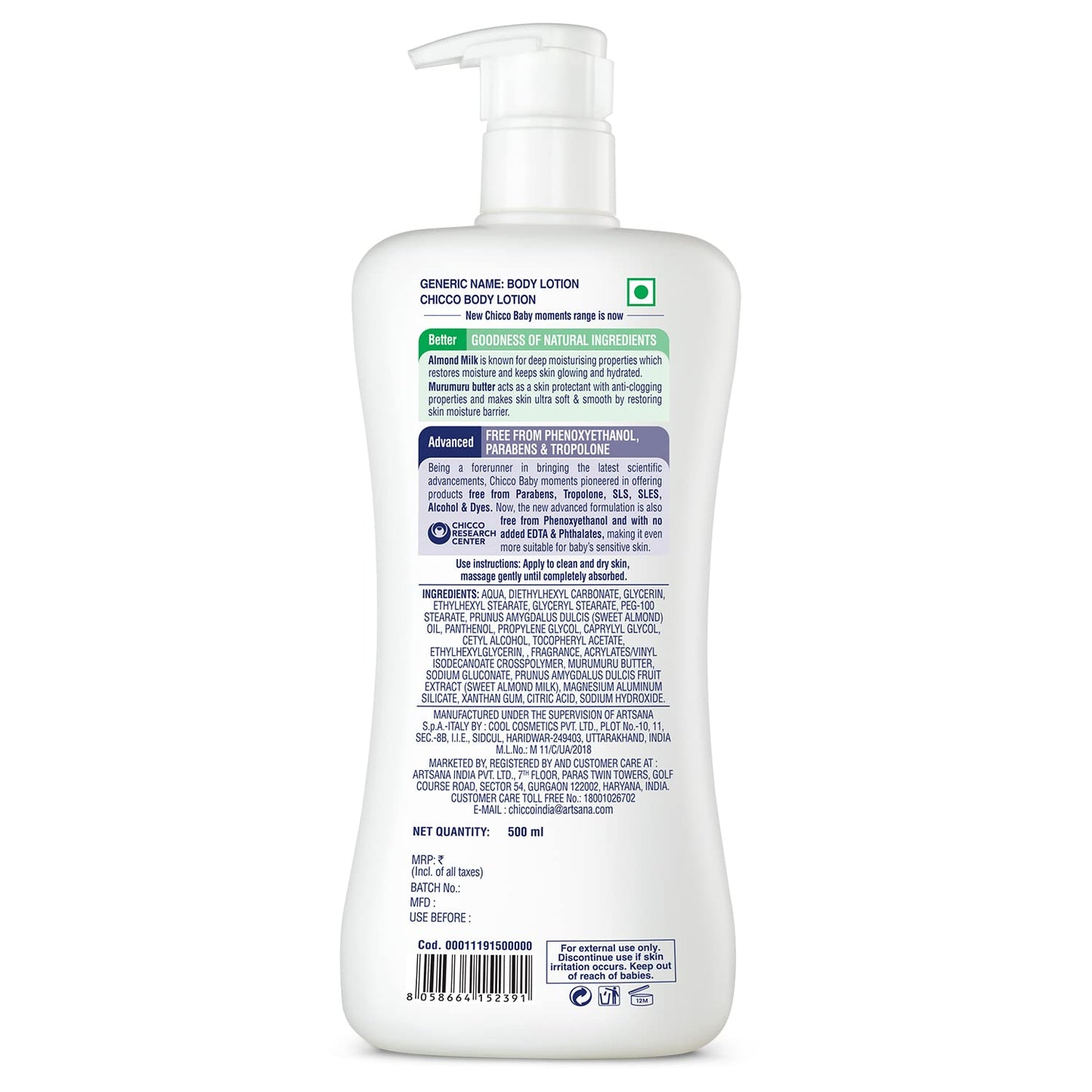 Chicco Baby Moments Body Lotion for Babies, Almond Milk & Murumuru Butter, 500 ml